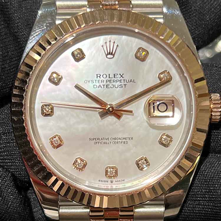 ロレックス デイトジャスト 41mm ホワイトシェル文字盤 10Pダイヤモンド SS/K18ピンクゴールド 126331G