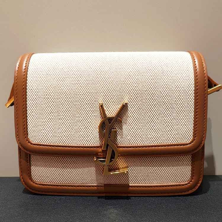 サンローランパリ ソルフェリーノ ショルダーバッグ スモール ベージュ/ブラウン レザー/キャンパス ゴールド金具