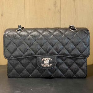 シャネル マトラッセ23 Wフラップ チェーンショルダーバッグ 黒 キャビアスキン シルバー金具 A01113