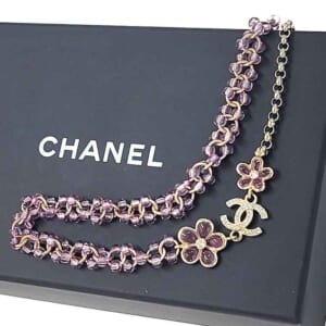 シャネル フラワー ネックレス パープル メタル ゴールド金具