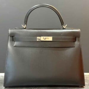 エルメス ケリー32 セリエ(外縫い) ブラック ボックスカーフ シルバー金具 □F刻印